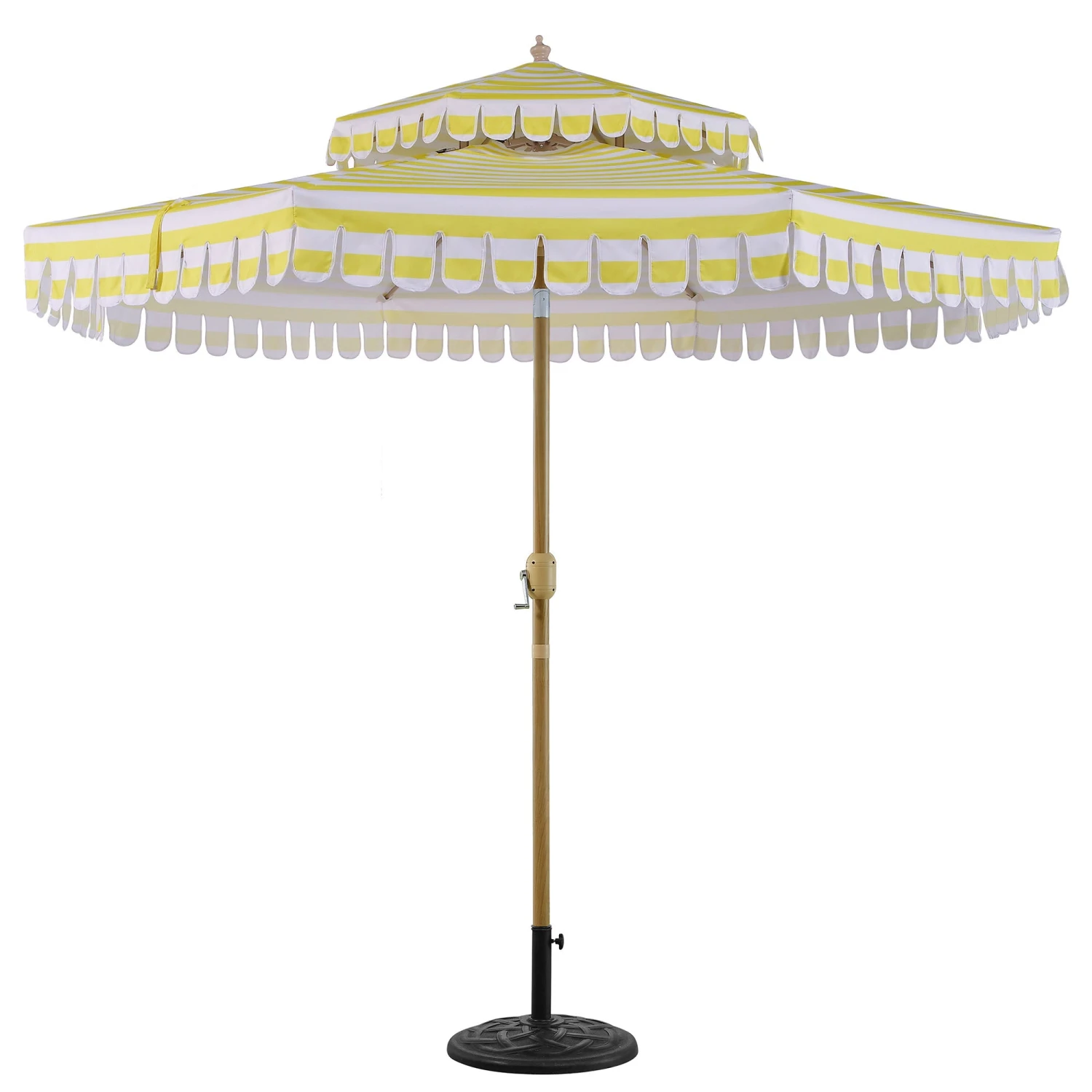 Fabienne 3M Double Top Garden Parasol β Yellow and White Striped Vintage Crank & Tilt Umbrella 4 Fabienne 3M Double Top Garden Parasol β Yellow and White Striped Vintage Crank & Tilt Umbrella - Image 4