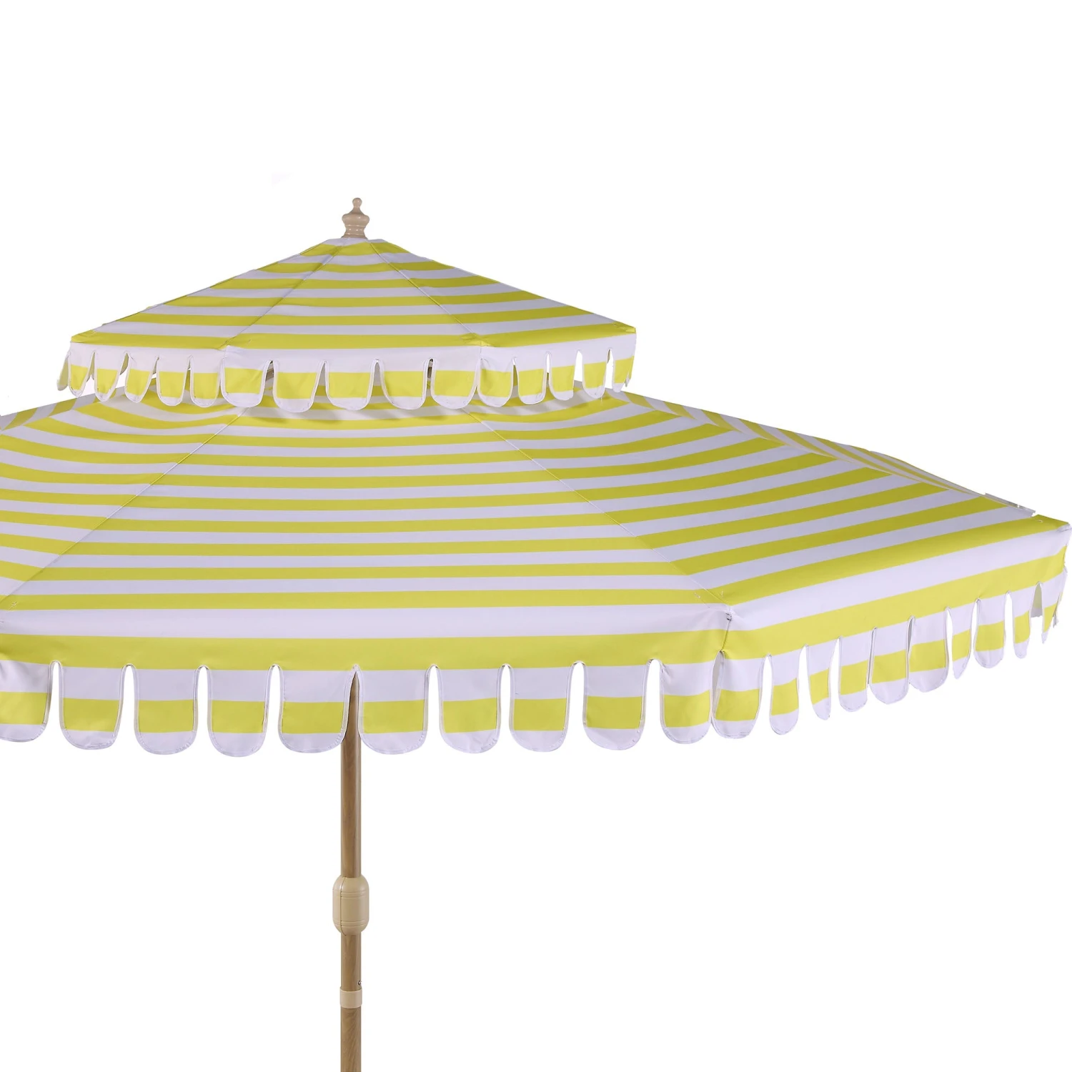 Fabienne 3M Double Top Garden Parasol β Yellow and White Striped Vintage Crank & Tilt Umbrella 10 Fabienne 3M Double Top Garden Parasol β Yellow and White Striped Vintage Crank & Tilt Umbrella - Image 10