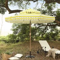 Fabienne Yellow And White Striped 3M Double Top Crank And Tilt Parasol