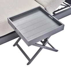 Pedra Grey Aluminium Outdoor Side Tray Table – Rust-Proof Foldable Garden End Table -Daals Store OD ROPE2 GREY STB WB1