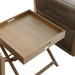 Pedra Natural Wood-Effect Aluminium Outdoor Side Tray Table – Foldable Garden End Table -Daals Store OD ROPE2 NAT STB detail1