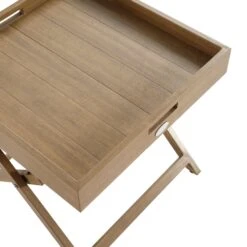 Pedra Natural Wood-Effect Aluminium Outdoor Side Tray Table – Foldable Garden End Table -Daals Store OD ROPE2 NAT STB detail2