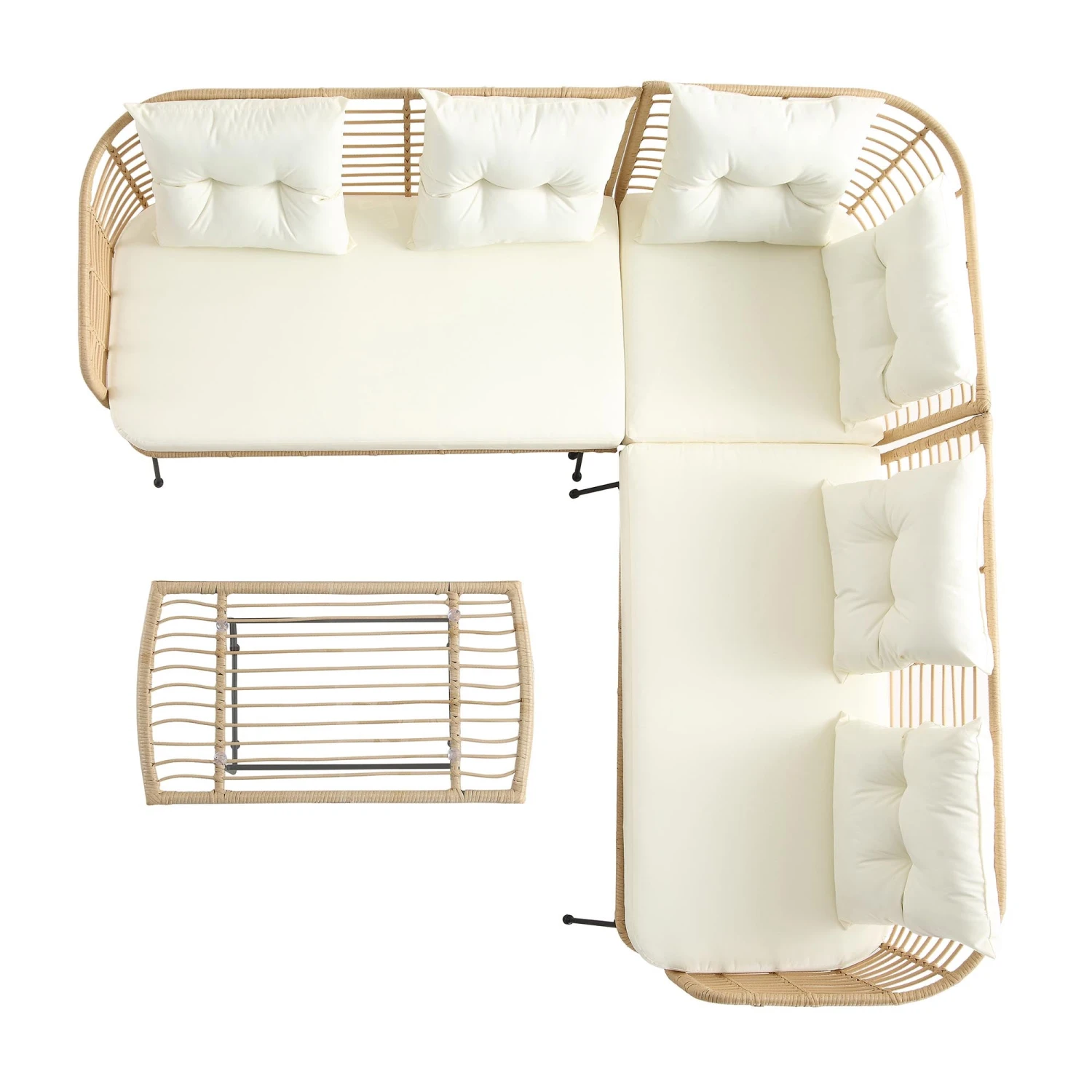 St Loy Natural Rattan Garden Corner Sofa Set with Cream Cushions β 4-Piece Outdoor Sectional & Glass Top Coffee Table 10 St Loy Natural Rattan Garden Corner Sofa Set with Cream Cushions β 4-Piece Outdoor Sectional & Glass Top Coffee Table - Image 10