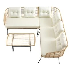 St Loy Natural Rattan Garden Corner Sofa Set with Cream Cushions β 4-Piece Outdoor Sectional & Glass Top Coffee Table 31 St Loy Natural Rattan Garden Corner Sofa Set with Cream Cushions β 4-Piece Outdoor Sectional & Glass Top Coffee Table -Daals Store OD SF 016 WB4