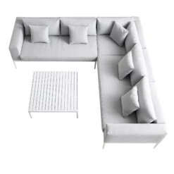 Calabasas Large Outdoor Fabric Aluminium Frame Corner Sofa Set With Coffee Table, Light Grey -Daals Store OD SF 1011 LIGHTGREY WB2