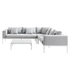 Calabasas Large Outdoor Fabric Aluminium Frame Corner Sofa Set With Coffee Table, Light Grey -Daals Store OD SF 1011 LIGHTGREY WB3