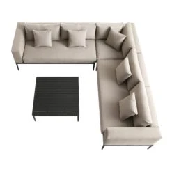 Calabasas Large Outdoor Fabric Aluminium Frame Corner Sofa Set With Coffee Table, Taupe -Daals Store OD SF 1011 TAUPE WB2