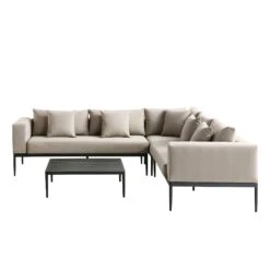 Calabasas Large Outdoor Fabric Aluminium Frame Corner Sofa Set With Coffee Table, Taupe -Daals Store OD SF 1011 TAUPE WB3
