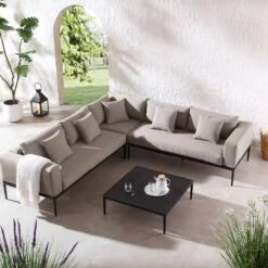 Calabasas Large Outdoor Fabric Aluminium Frame Corner Sofa Set With Coffee Table, Taupe -Daals Store OD SF 1011 TAUPE scene1