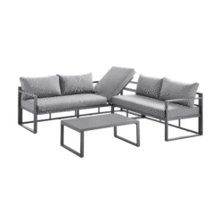 Albany Washed Grey Aluminium 5-Seater Corner Sofa Set with Reclining Sun Lounger Feature and Coffee Table -Daals Store OD SF 1023 GREY GIF