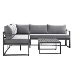 Albany Washed Grey Aluminium 5-Seater Corner Sofa Set with Reclining Sun Lounger Feature and Coffee Table -Daals Store OD SF 1023 GREY WB3