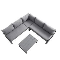 Albany Washed Grey Aluminium 5-Seater Corner Sofa Set with Reclining Sun Lounger Feature and Coffee Table -Daals Store OD SF 1023 GREY WB4