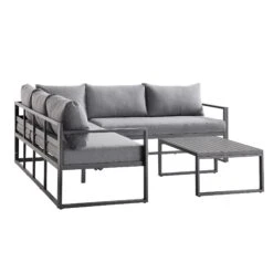 Albany Washed Grey Aluminium 5-Seater Corner Sofa Set with Reclining Sun Lounger Feature and Coffee Table -Daals Store OD SF 1023 GREY WB5