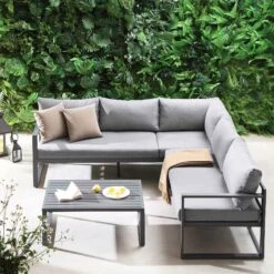 Albany Washed Grey Aluminium 5-Seater Corner Sofa Set with Reclining Sun Lounger Feature and Coffee Table -Daals Store OD SF 1023 GREY scene2