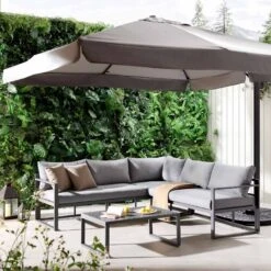 Albany Washed Grey Aluminium 5-Seater Corner Sofa Set with Reclining Sun Lounger Feature and Coffee Table -Daals Store OD SF 1023 GREY scene3