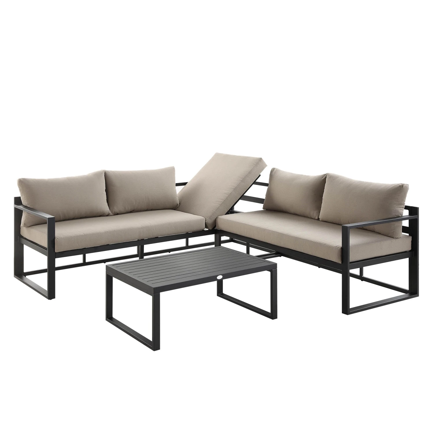 Albany Aluminium Corner Sofa Set in Taupe & Matte Black β 5-Seater Outdoor Reclining Lounge Set with Coffee Table 4 Albany Aluminium Corner Sofa Set in Taupe & Matte Black β 5-Seater Outdoor Reclining Lounge Set with Coffee Table - Image 4