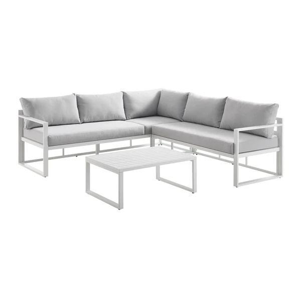 Albany Aluminium Corner Sofa Set With Reclining Back And Coffee Table, White 5 Albany Aluminium Corner Sofa Set With Reclining Back And Coffee Table, White - Image 5