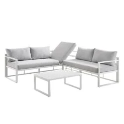 Albany Aluminium Corner Sofa Set With Reclining Back And Coffee Table, White 24 Albany Aluminium Corner Sofa Set With Reclining Back And Coffee Table, White -Daals Store OD SF 1023 WHITE WB2