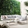 Albany White Aluminium 5-Seater Corner Sofa Set with Reclining Sun Lounger Feature