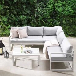 Albany Aluminium Corner Sofa Set With Reclining Back And Coffee Table, White 19 Albany Aluminium Corner Sofa Set With Reclining Back And Coffee Table, White -Daals Store OD SF 1023 WHITE scene2