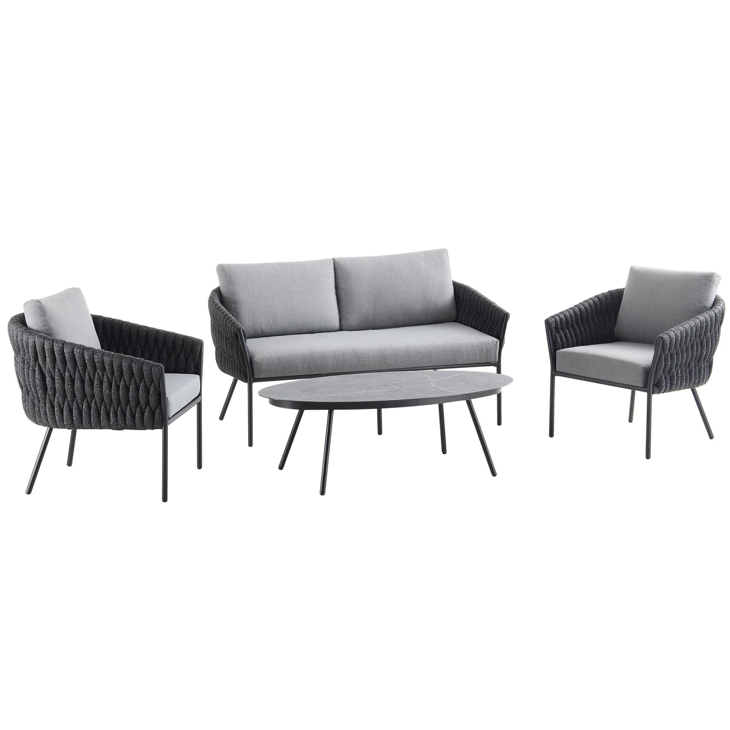 Montebello 4-Seater Outdoor Black Rope And Aluminium Sofa Set With Grey Ceramic Coffee Table 5 Montebello 4-Seater Outdoor Black Rope And Aluminium Sofa Set With Grey Ceramic Coffee Table - Image 5