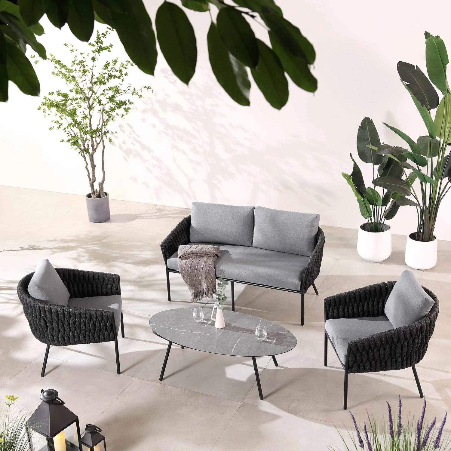 Montebello 4-Seater Outdoor Black Rope And Aluminium Sofa Set With Grey Ceramic Coffee Table 3 Montebello 4-Seater Outdoor Black Rope And Aluminium Sofa Set With Grey Ceramic Coffee Table - Image 3