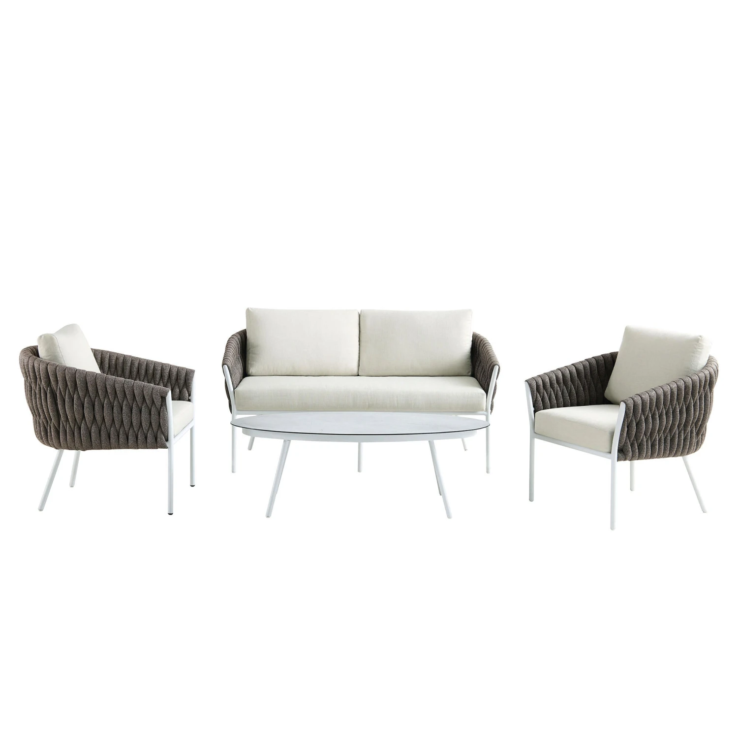 Montebello 4-Seater Outdoor Taupe Rope And Aluminium Sofa Set With White Ceramic Coffee Table 5 Montebello 4-Seater Outdoor Taupe Rope And Aluminium Sofa Set With White Ceramic Coffee Table - Image 5