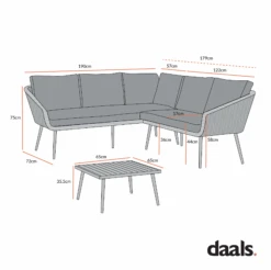 Cliveden Outdoor Aluminium Washed Wood Effect And Round Wicker Rattan Corner Sofa Set -Daals Store OD SF 1070 CHART