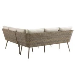 Cliveden Outdoor Aluminium Washed Wood Effect And Round Wicker Rattan Corner Sofa Set -Daals Store OD SF 1070 NAT WB4