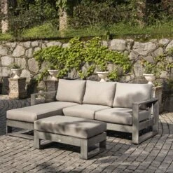Montrose Aluminium Outdoor Sofa Set With Chaise, Brushed Silver Oak