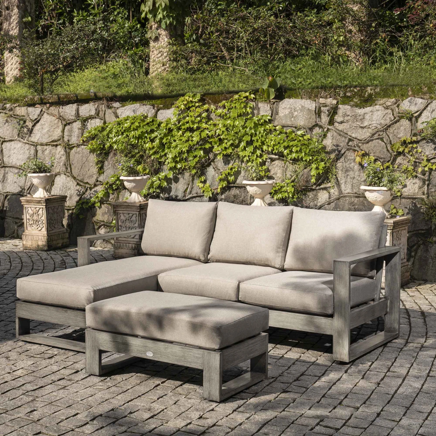 Montrose Aluminium Outdoor Sofa Set With Chaise, Brushed Silver Oak 1 Montrose Aluminium Outdoor Sofa Set With Chaise, Brushed Silver Oak