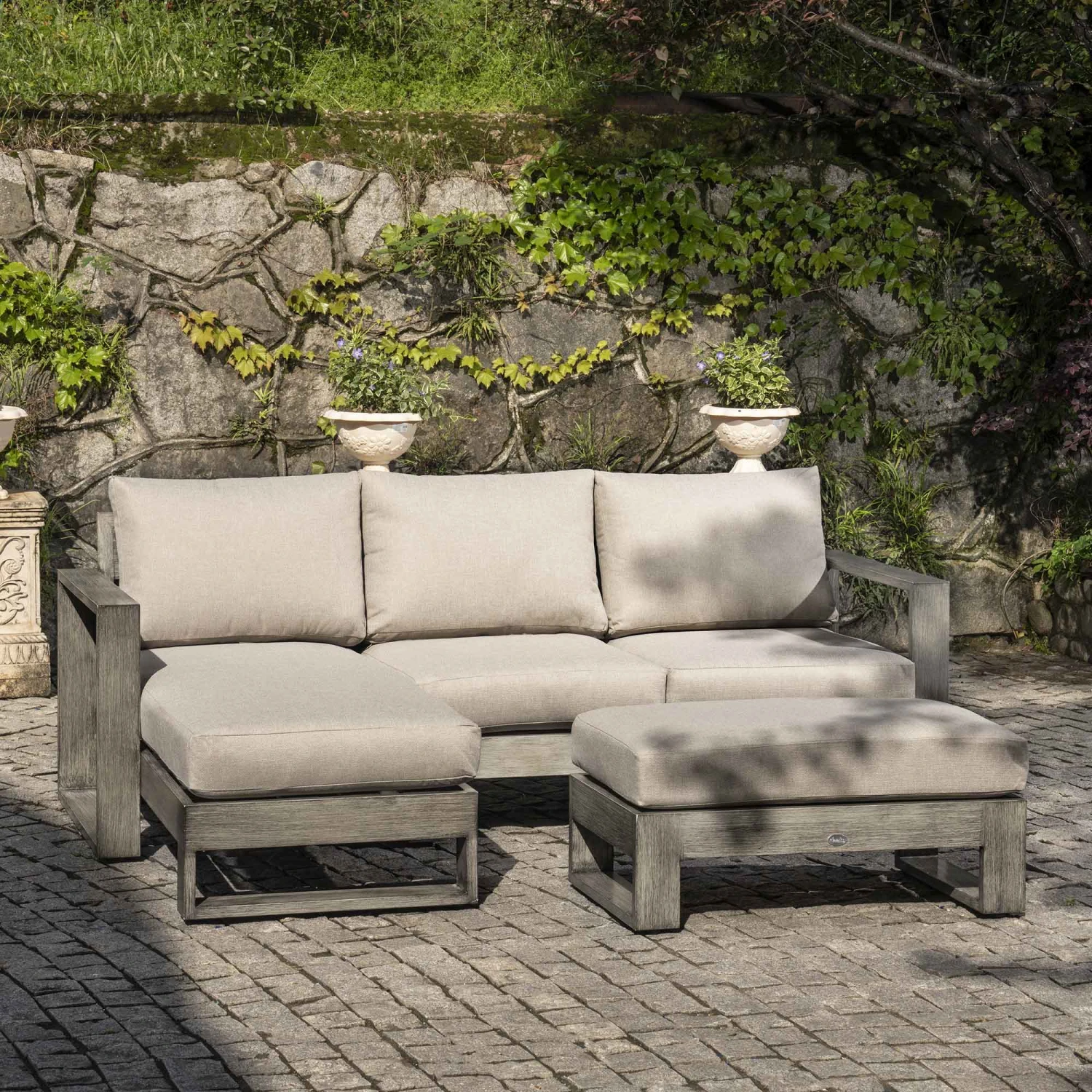 Montrose Aluminium Outdoor Sofa Set With Chaise, Brushed Silver Oak 2 Montrose Aluminium Outdoor Sofa Set With Chaise, Brushed Silver Oak - Image 2