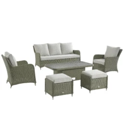 Hampshire 7-Seater Round Wicker Rattan Sofa Set With Rising Table, Desert Sage 29 Hampshire 7-Seater Round Wicker Rattan Sofa Set With Rising Table, Desert Sage -Daals Store OD SF 266 GREEN SET GIF