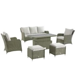 Hampshire 7-Seater Round Wicker Rattan Sofa Set With Rising Table, Desert Sage 30 Hampshire 7-Seater Round Wicker Rattan Sofa Set With Rising Table, Desert Sage -Daals Store OD SF 266 GREEN SET WB1
