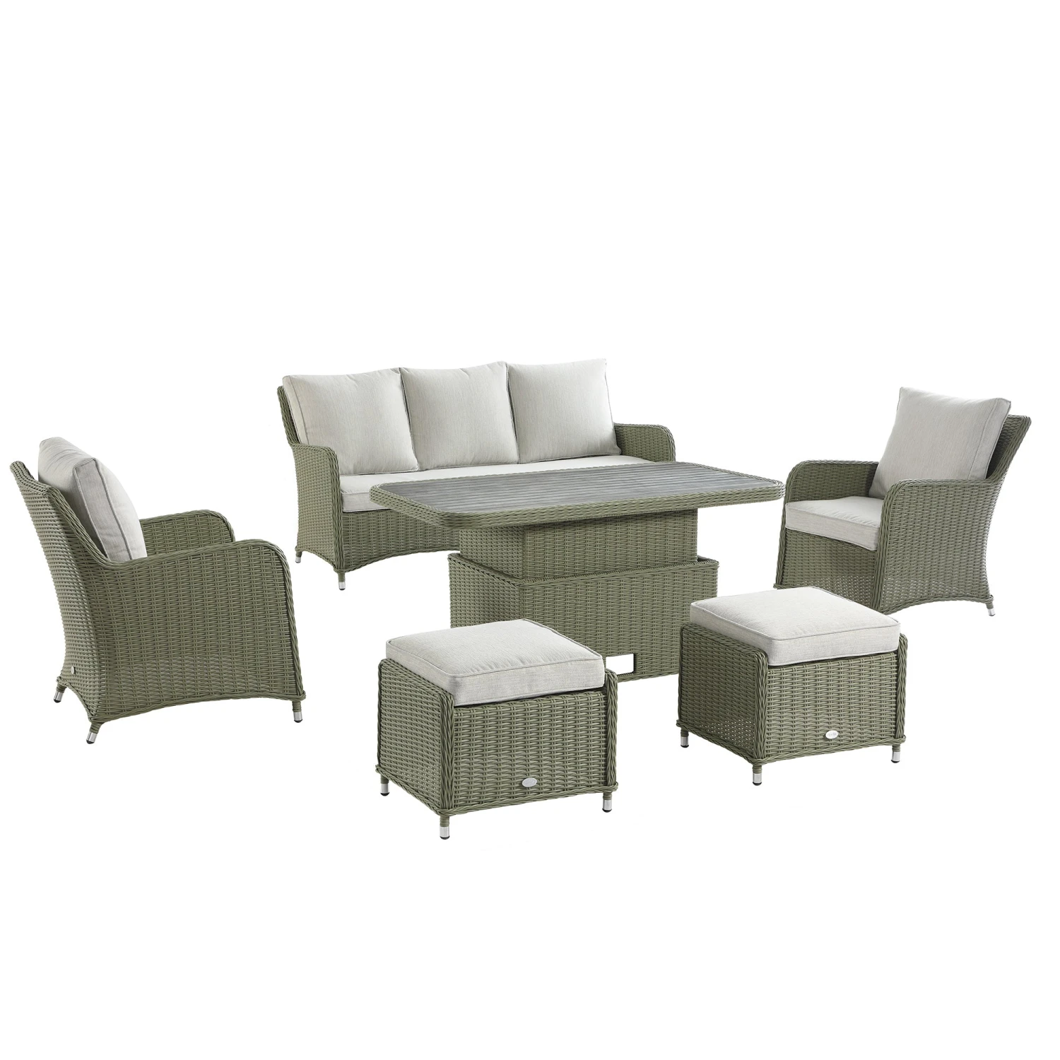 Hampshire 7-Seater Round Wicker Rattan Sofa Set With Rising Table, Desert Sage 11 Hampshire 7-Seater Round Wicker Rattan Sofa Set With Rising Table, Desert Sage - Image 11