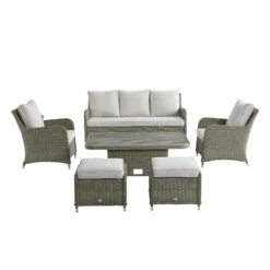 Hampshire 7-Seater Round Wicker Rattan Sofa Set With Rising Table, Desert Sage 32 Hampshire 7-Seater Round Wicker Rattan Sofa Set With Rising Table, Desert Sage -Daals Store OD SF 266 GREEN SET WB2