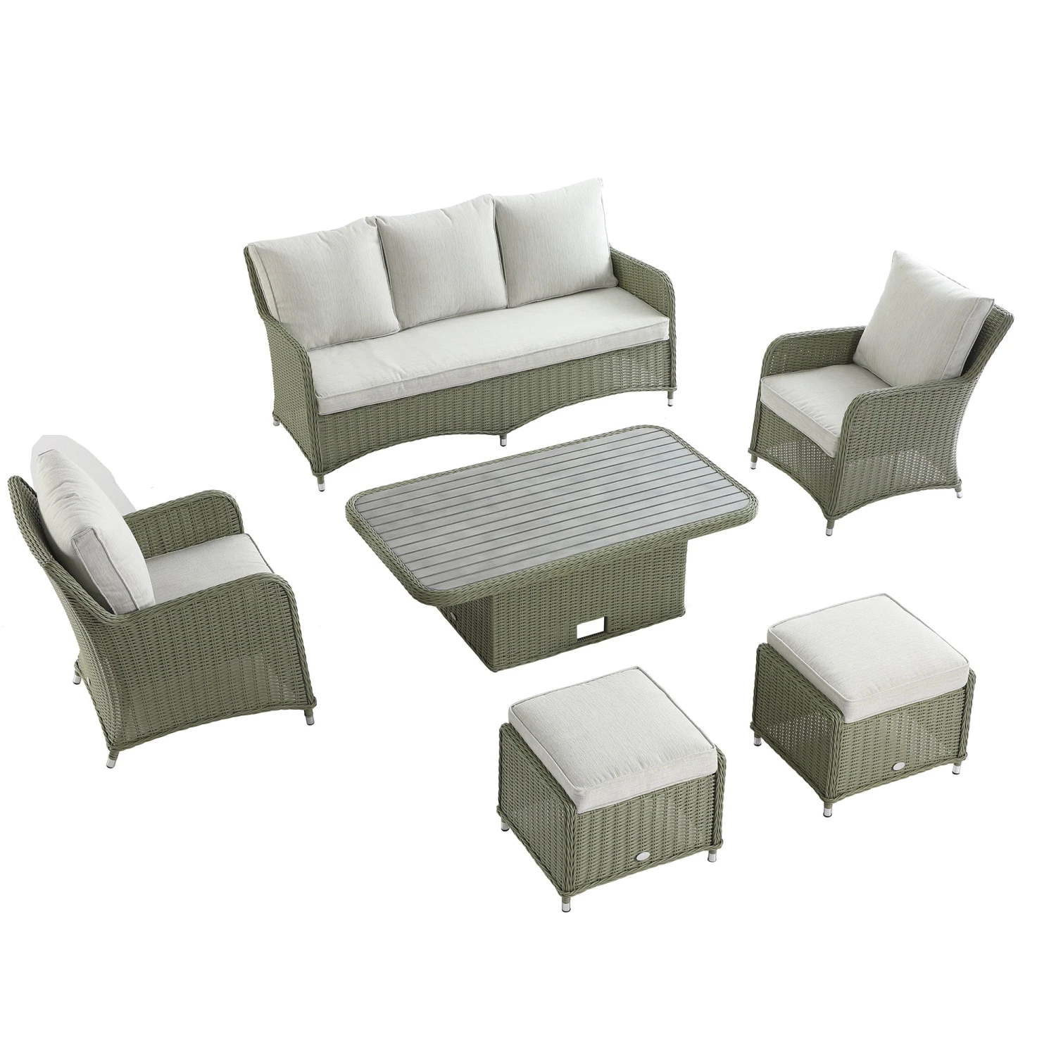 Hampshire 7-Seater Round Wicker Rattan Sofa Set With Rising Table, Desert Sage 14 Hampshire 7-Seater Round Wicker Rattan Sofa Set With Rising Table, Desert Sage - Image 14