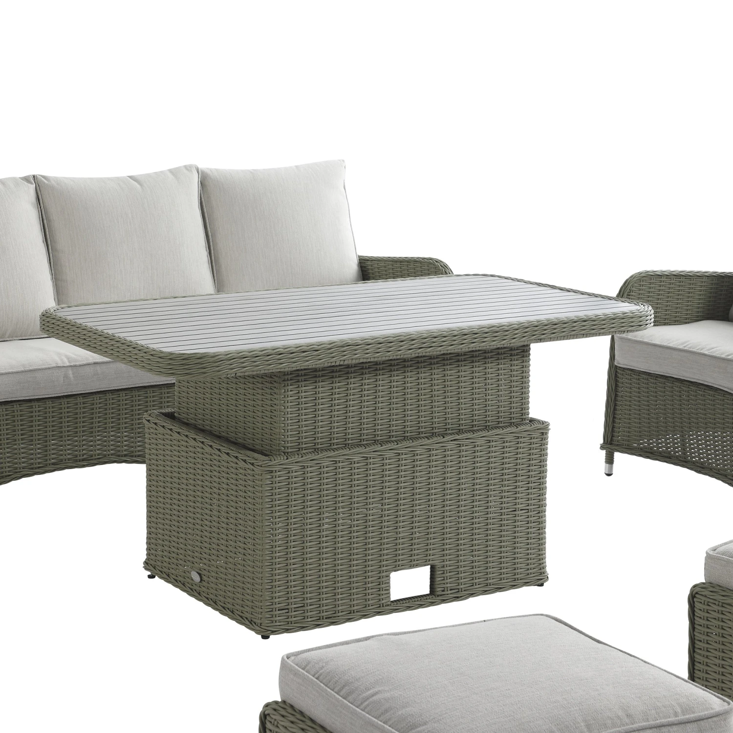 Hampshire 7-Seater Round Wicker Rattan Sofa Set With Rising Table, Desert Sage 17 Hampshire 7-Seater Round Wicker Rattan Sofa Set With Rising Table, Desert Sage - Image 17