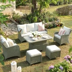 Hampshire 7-Seater Round Wicker Rattan Sofa Set With Rising Table, Desert Sage 21 Hampshire 7-Seater Round Wicker Rattan Sofa Set With Rising Table, Desert Sage -Daals Store OD SF 266 GREEN SET scene1