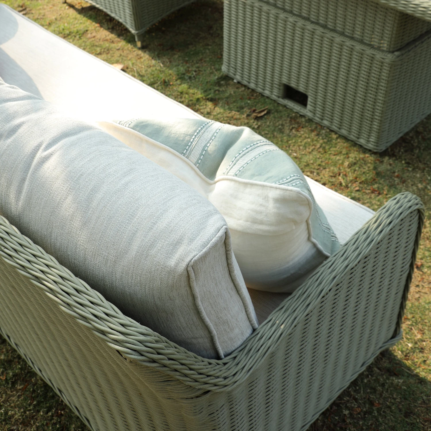 Hampshire 7-Seater Round Wicker Rattan Sofa Set With Rising Table, Desert Sage 7 Hampshire 7-Seater Round Wicker Rattan Sofa Set With Rising Table, Desert Sage - Image 7