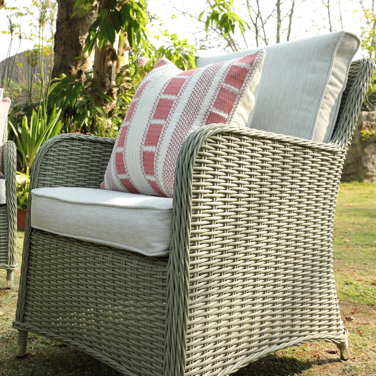 Hampshire 7-Seater Round Wicker Rattan Sofa Set With Rising Table, Desert Sage 8 Hampshire 7-Seater Round Wicker Rattan Sofa Set With Rising Table, Desert Sage - Image 8