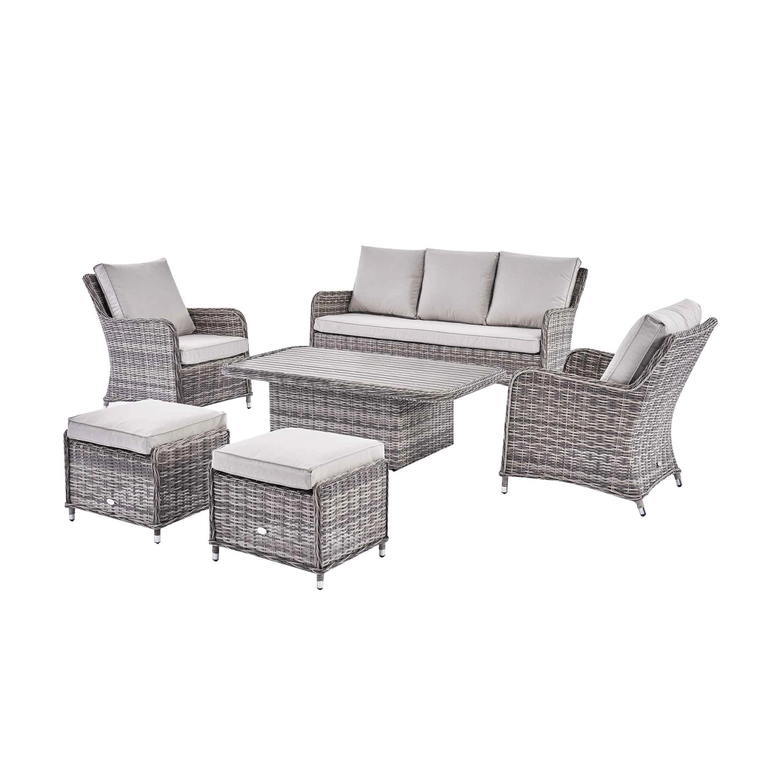 Hampshire 7-Seater Light Grey Round Wicker Rattan Sofa Set with Adjustable Rising Table 8 Hampshire 7-Seater Light Grey Round Wicker Rattan Sofa Set with Adjustable Rising Table - Image 8