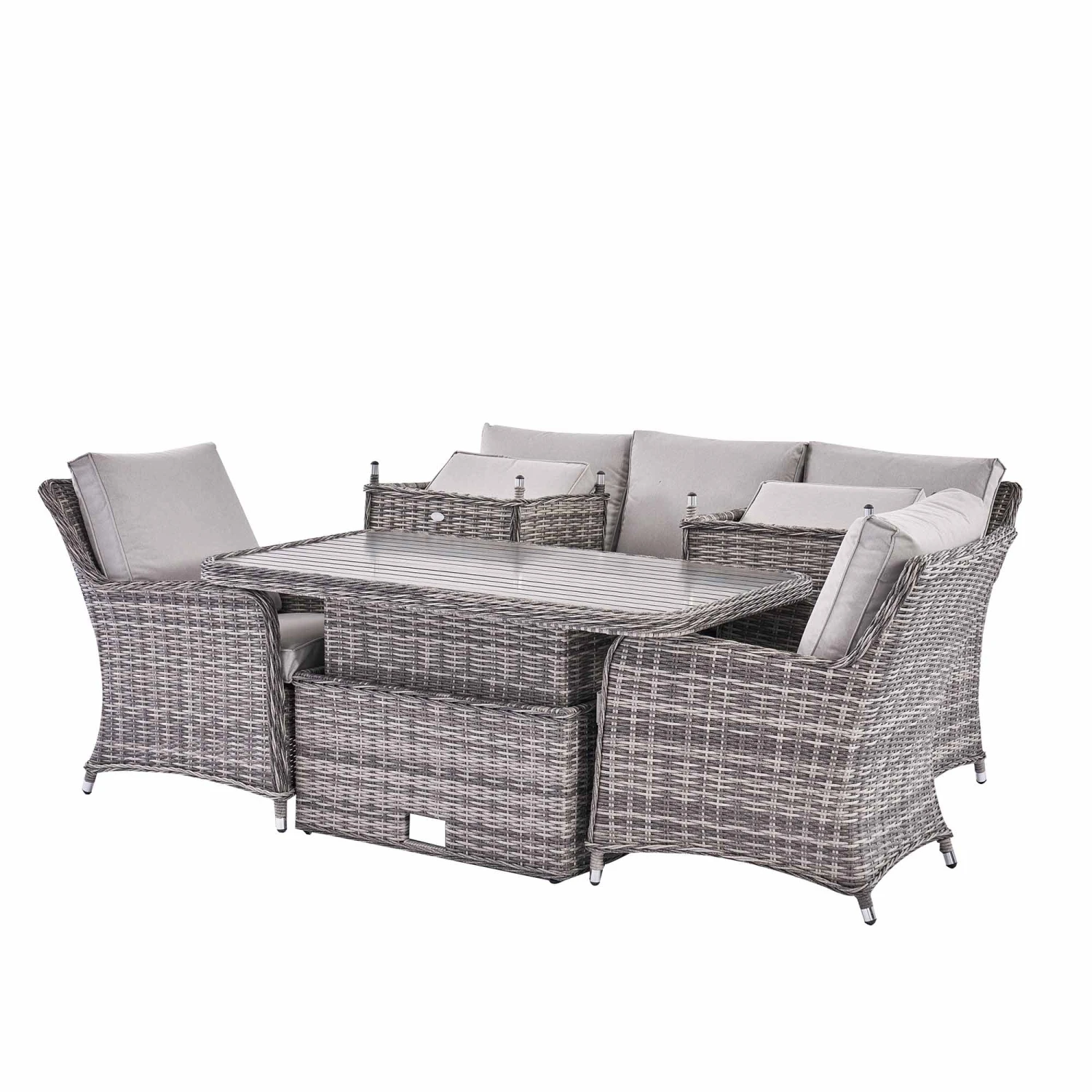 Hampshire 7-Seater Light Grey Round Wicker Rattan Sofa Set with Adjustable Rising Table 11 Hampshire 7-Seater Light Grey Round Wicker Rattan Sofa Set with Adjustable Rising Table - Image 11