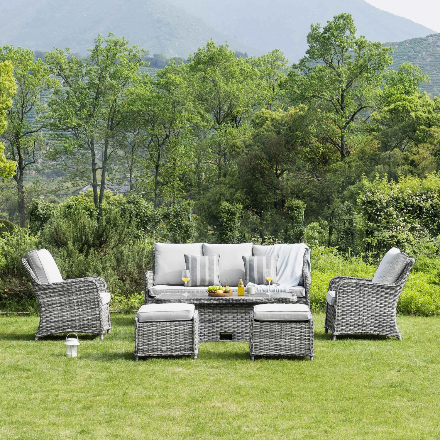 Hampshire 7-Seater Light Grey Round Wicker Rattan Sofa Set with Adjustable Rising Table 3 Hampshire 7-Seater Light Grey Round Wicker Rattan Sofa Set with Adjustable Rising Table - Image 3