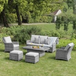 Hampshire 7-Seater Light Grey Round Wicker Rattan Sofa Set with Adjustable Rising Table 19 Hampshire 7-Seater Light Grey Round Wicker Rattan Sofa Set with Adjustable Rising Table -Daals Store OD SF 266 LGREY SET scene3