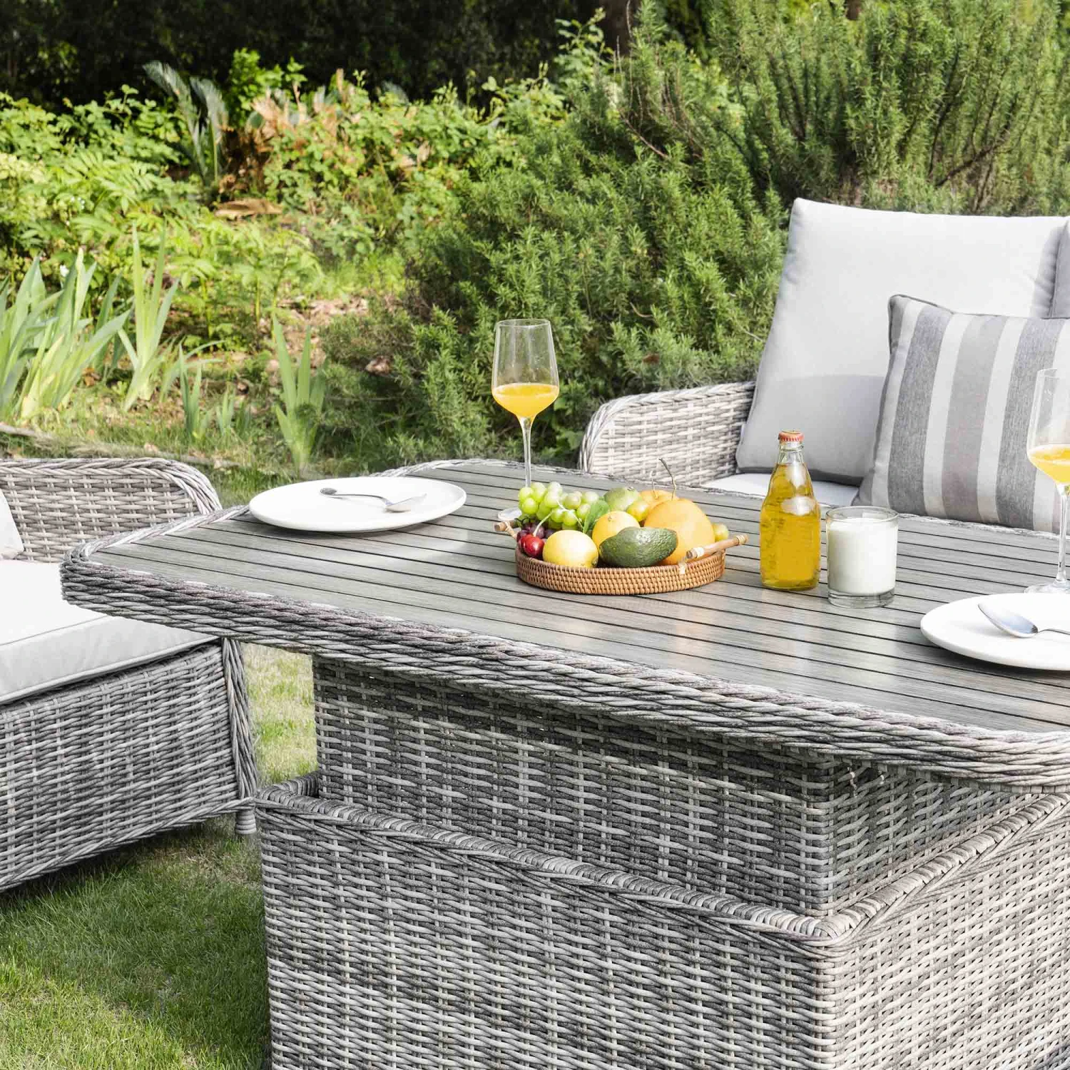 Hampshire 7-Seater Light Grey Round Wicker Rattan Sofa Set with Adjustable Rising Table 5 Hampshire 7-Seater Light Grey Round Wicker Rattan Sofa Set with Adjustable Rising Table - Image 5