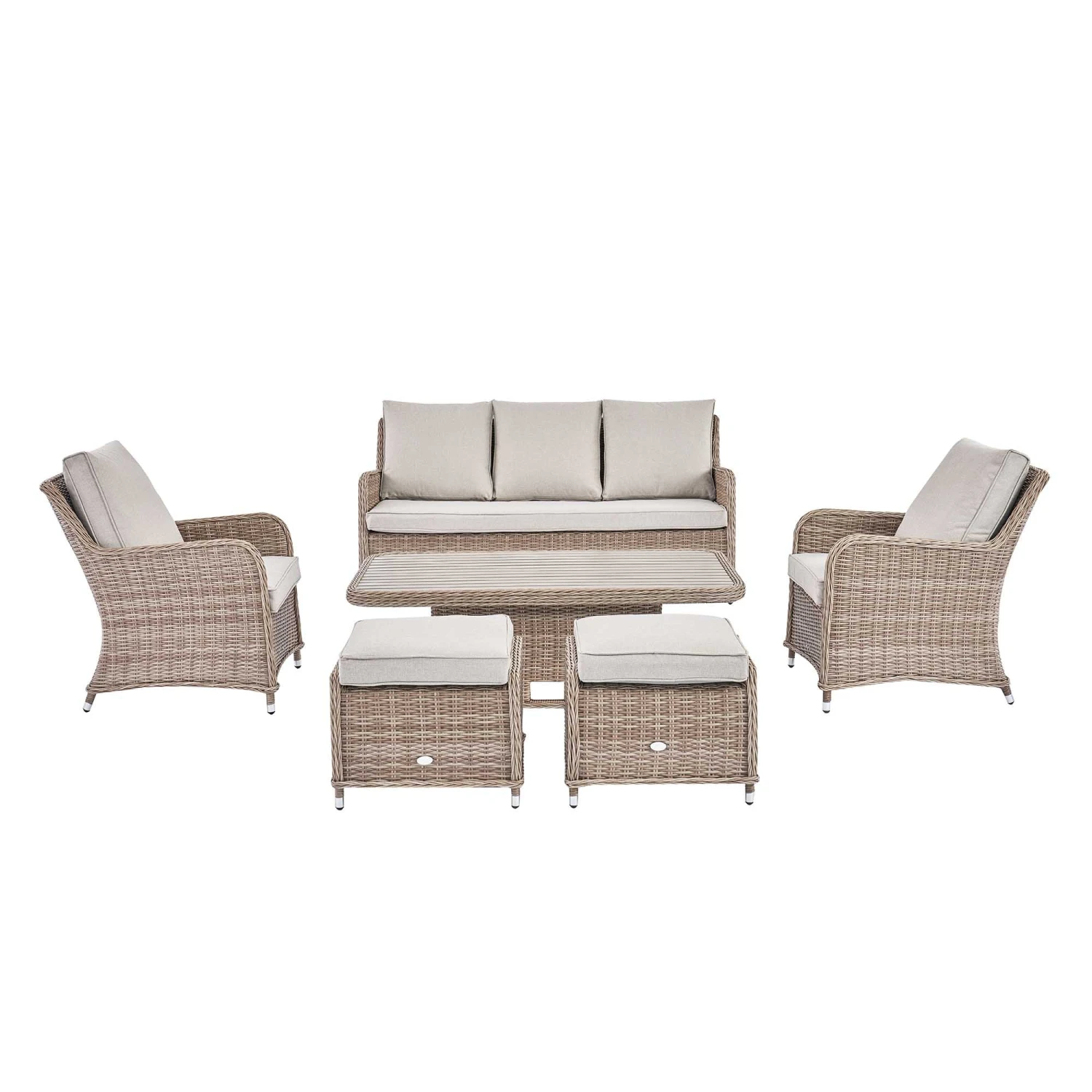 Hampshire Natural Round Wicker Rattan 7-Seater Sofa Set β Height-Adjustable Rising Table & Beige Cushions 8 Hampshire Natural Round Wicker Rattan 7-Seater Sofa Set β Height-Adjustable Rising Table & Beige Cushions - Image 8
