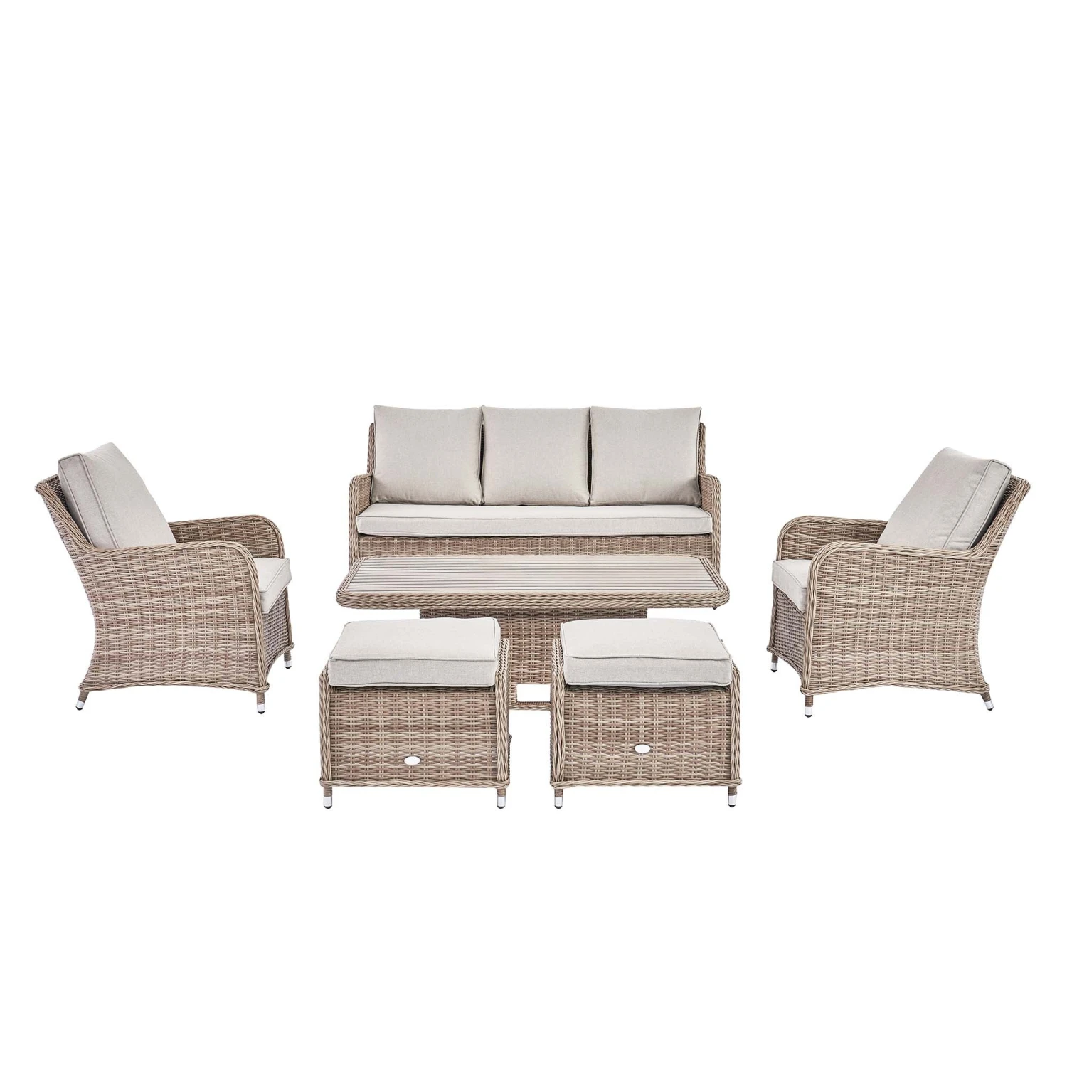 Hampshire Natural Round Wicker Rattan 7-Seater Sofa Set β Height-Adjustable Rising Table & Beige Cushions 9 Hampshire Natural Round Wicker Rattan 7-Seater Sofa Set β Height-Adjustable Rising Table & Beige Cushions - Image 9