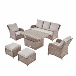 Hampshire Natural Round Wicker Rattan 7-Seater Sofa Set β Height-Adjustable Rising Table & Beige Cushions 28 Hampshire Natural Round Wicker Rattan 7-Seater Sofa Set β Height-Adjustable Rising Table & Beige Cushions -Daals Store OD SF 266 NAT SET WB3