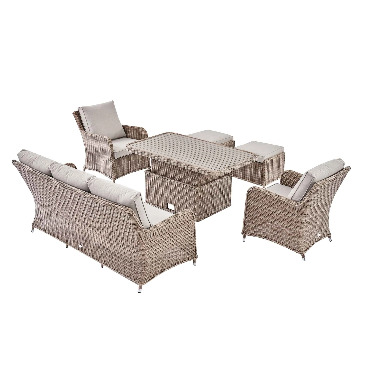 Hampshire Natural Round Wicker Rattan 7-Seater Sofa Set β Height-Adjustable Rising Table & Beige Cushions 13 Hampshire Natural Round Wicker Rattan 7-Seater Sofa Set β Height-Adjustable Rising Table & Beige Cushions - Image 13